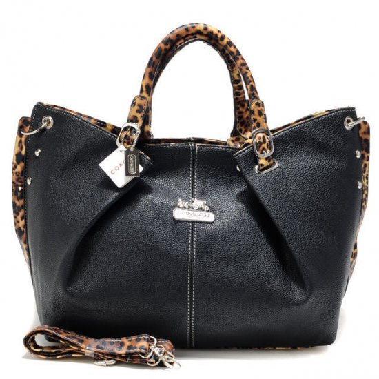 Coach Madison Leopard Large Black Satchels ACN | Women - Click Image to Close